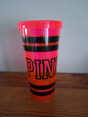PINK Victoria's Secret Neon Pink Travel Tumbler with Lid